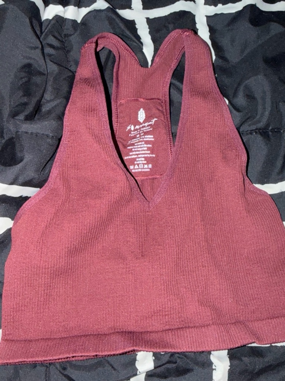 Free People Burgundy Ribbed V-Neck Crop Top
